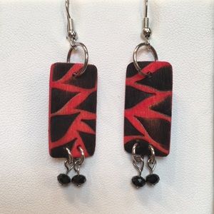 Earrings. Handmade wood burned & painted rectangle
